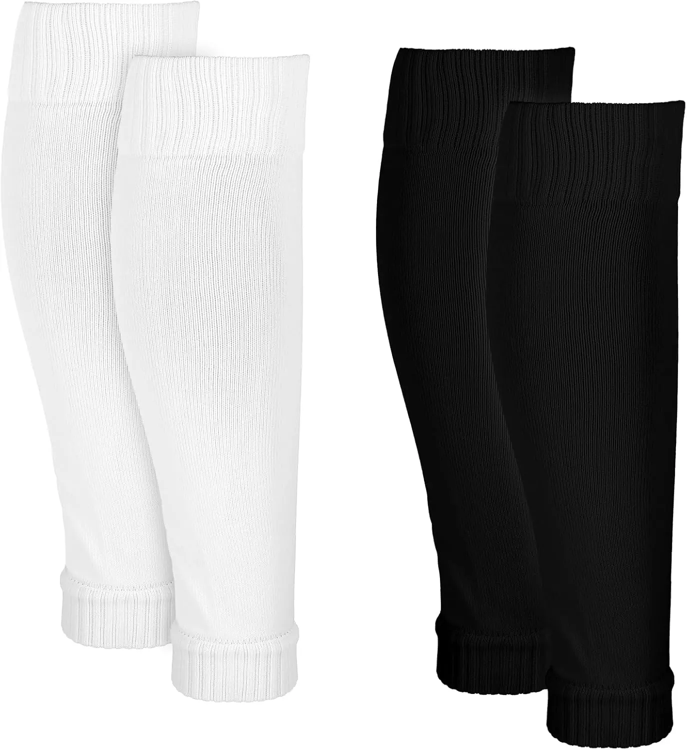 2 Pairs Soccer Sleeve Socks Shin Guard Sleeves Pre Cut Soccer Socks White Black Cross Leg Sleeves for Men Women Elastic Football Leg Sleeve for Football Basketball Running