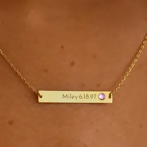 Multiple Birthstone Bar Necklace, Birthstone Customized Necklace, Personalized Name Necklace, Name Keepsake Necklace, Couple Name Necklace, Name Engraved Necklace, Family Birthstone Necklace, Dainty Bar Pendant, Bar Keepsake Necklace Gift for Mother