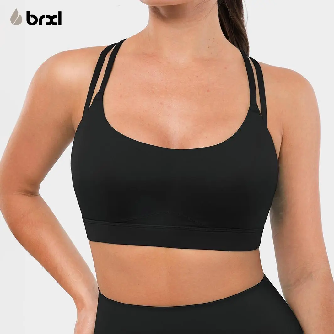 BRXL Sports Bra for Women, Seamless High Support Padded Gym Bra with Crossover Back and Slip-Resist Straps, Nylon-Spandex Workout Activewear with UPF 50+ & Martindale 4+ Wear-Resistance, Rubber Band, Yoga Workout, Fashion Inspo, Workout Outfit Inspo