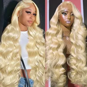 Gk 613 13x6 Lace Front Wig Human Hair Body Wave Blonde Wig Human Hair 613 HD Transparent Blonde Lace Front Wigs Pre Plucked Human Hair Wig 34 Inch