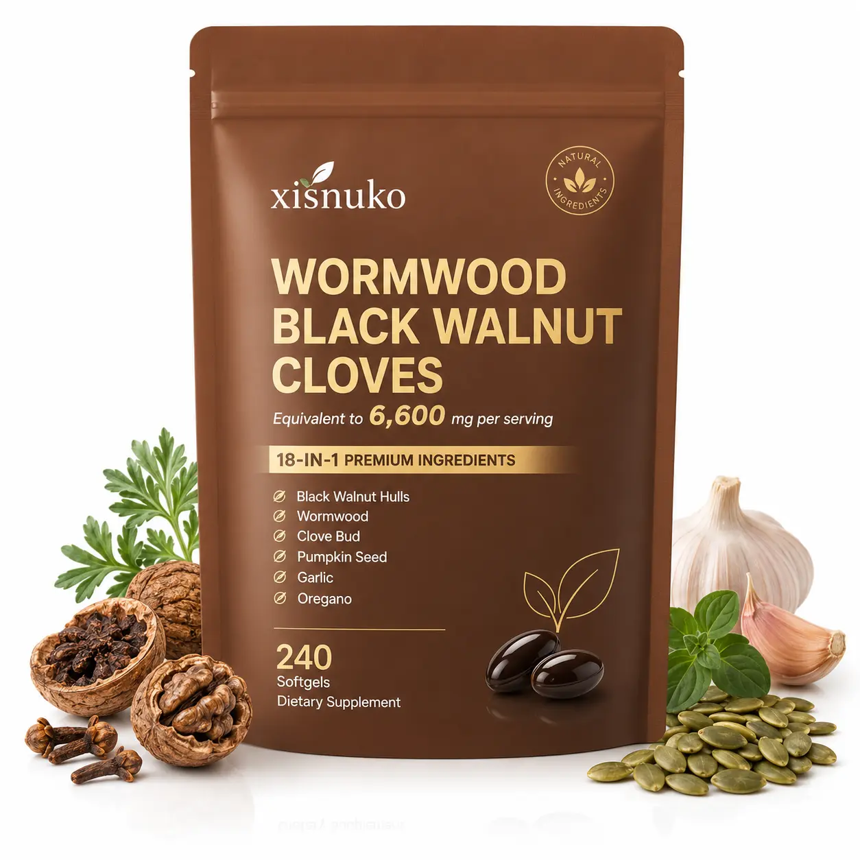 Wormwood Black Walnut Cloves Capsules - Natural Healthcare Supplement, Detox & Digestive Support, Metabolism & Energy Boost, 240 Softgels (80-Day Supply)