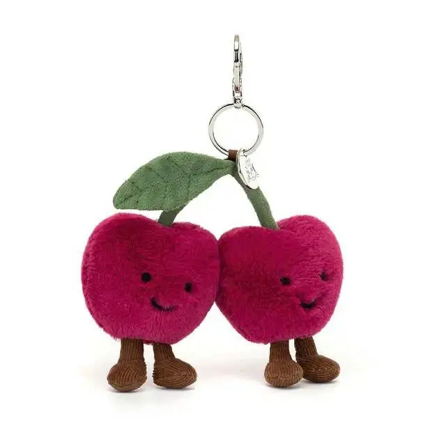 Jellycat Amuseables Cherries Bag Charm, Soft Stuffed Animal, Cute and Cuddly Gift for Kids, Babies, Collectors, Home Decor, Fun Plush Toy, Keychain