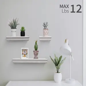 Floating Shelves 17.9 Wall-Mounted Wooden Shelves for Bathroom, Bedroom, Living Room, Kitchen, Hanging Shelf for Book Storage and Decoration with Invisible Brackets, White