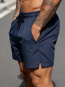 Men's Athletic Running Shorts, 95% Polyester 5% Spandex, Solid Color, Slight Stretch, Pocket Detail, Woven Fabric, Summer Gym Shorts