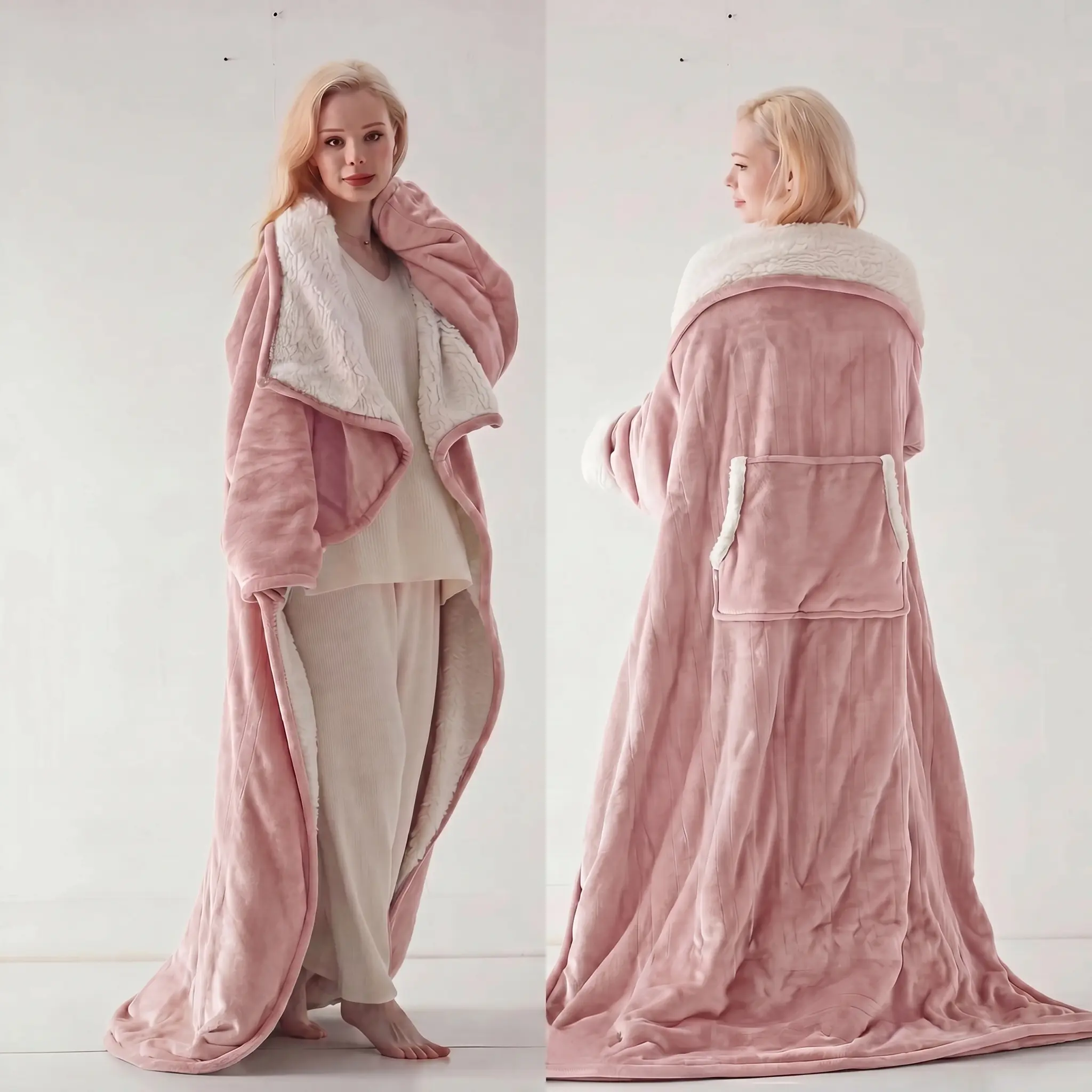 Cosybay Wearable Blanket Robe, Double-Sided Plush Flannel & Sherpa Lined Wrap Blanket with Back Pocket, Cozy Warm Wearable Throw Blanket for Lounging, Perfect Gift for Halloween Costume, 50x66inch #halloweenfinds #tiktokshopbacktoschool #dormtour