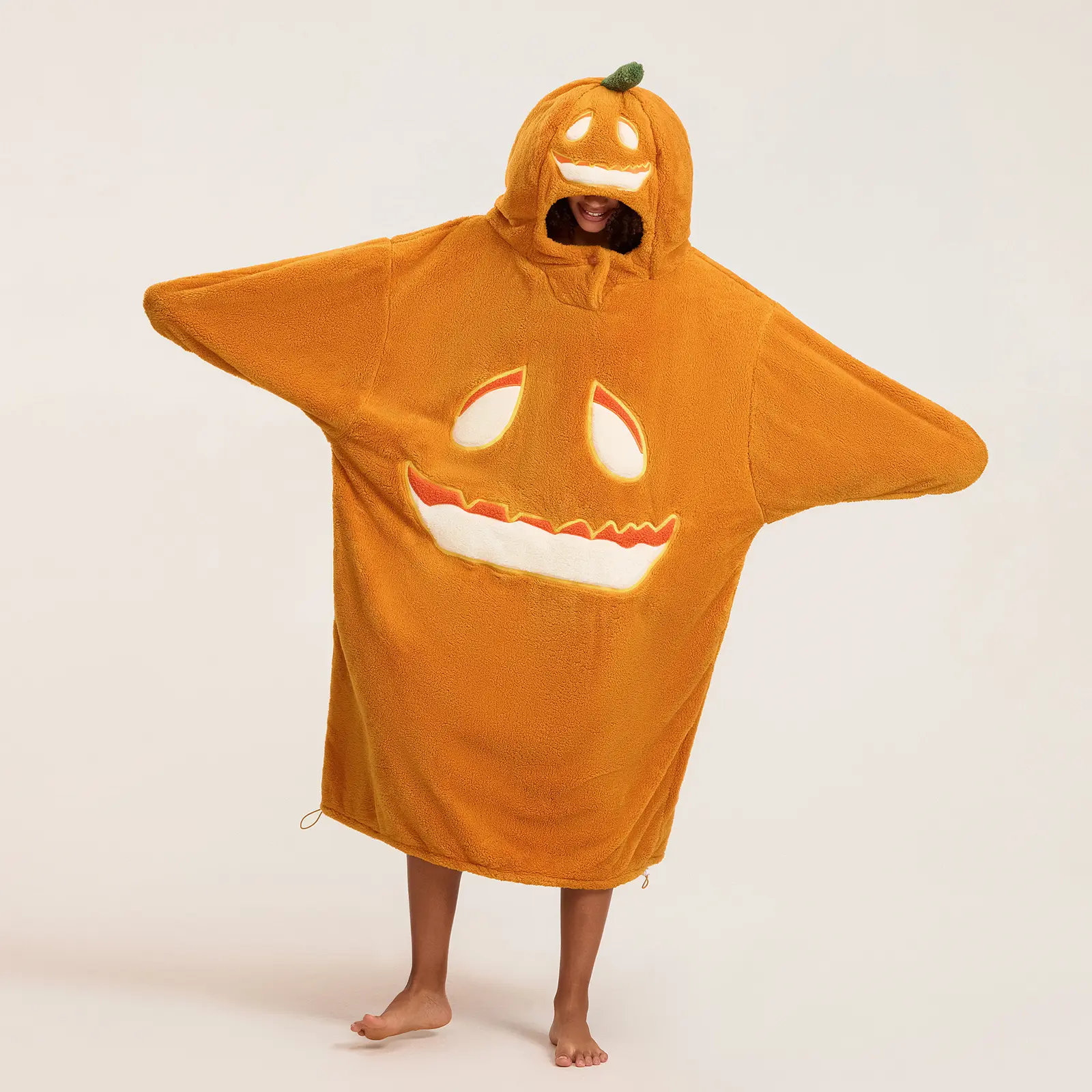 Women's Extra Large Pumpkin Theme Wearable Blanket Hoodie - Comfortable Fleece Polyester Long Sleeve Halloween Loungewear, Adult Role-Playing Onesie Pajamas, Hoodies, Long Sleeve Shirt