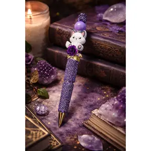 White Fox Inspired Beaded Pen | Dark Romance Bookish Writing Pen | Luxury Fantasy Aesthetic Stationery