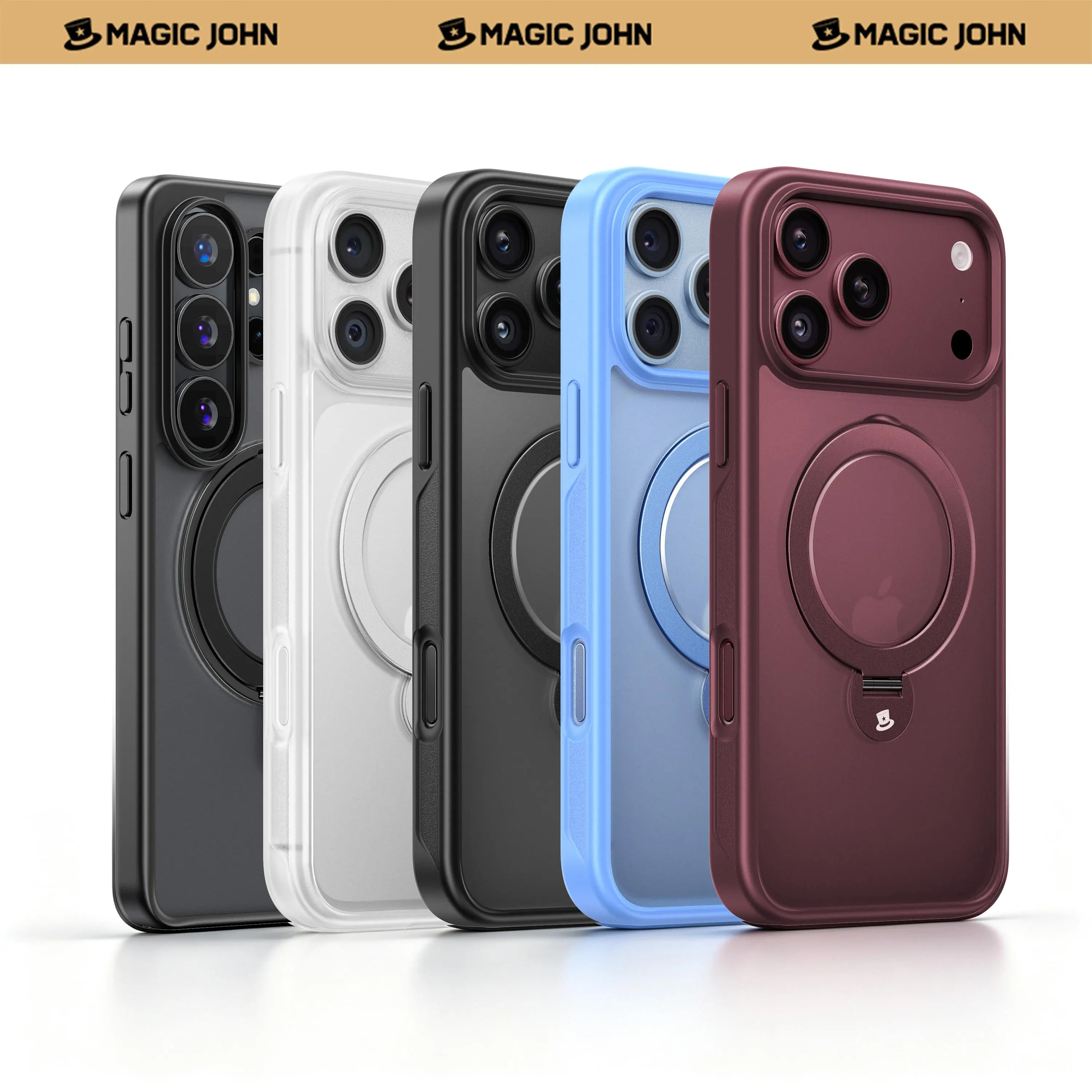 MAGIC JOHN 360-Degree Invisible Magnetic Stand Smartphone Cover, Durable Shockproof Soft TPU Shell Case for iPhone & Samsung Devices with Wireless Compatibility & Enhanced Protection