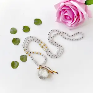 Empower Moon Goddess Mala with Rainbows Moonstones and Druzy Guru Crystal