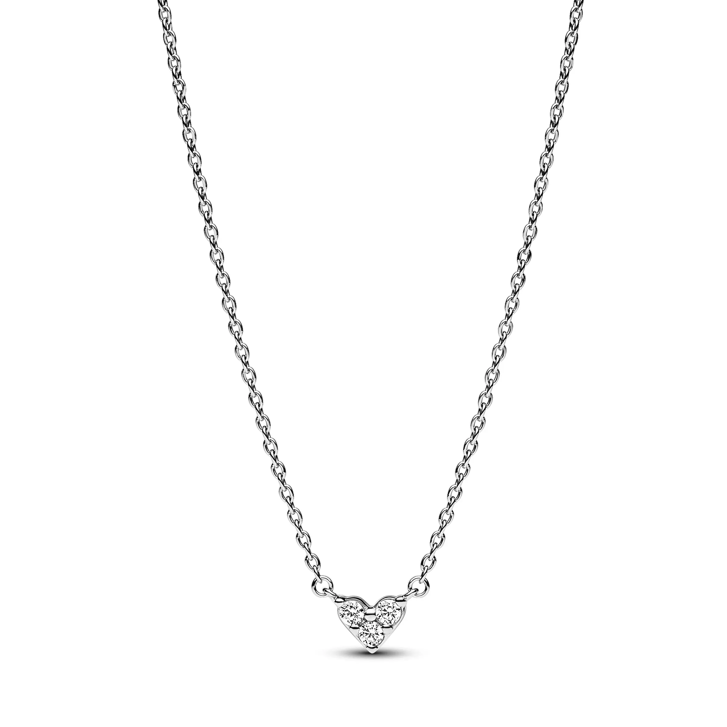 Pandora Triple Stone Heart Collier Silver Pendant Necklace - Love, Dainty Design with Heart Shape Round Cut Brilliant-Cut Stones, 393014C01-45, Collier Necklace, Sparkling, Adults, Any Room, Heart Pendant Necklace, Love Heart Necklace