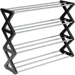 WQD Home 4-Tier Shoe Rack, Black Storage Rack, Metal Adjustable Shoe Rack Accommodates sneakers and boots, stackable freestanding shoe rack Ideal for entryways, garages, compact spaces, and dorm rooms