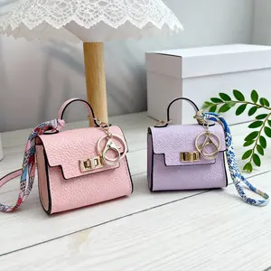 Elegant Mini Leather Bag Keychain - Cute Fashion Accessory with Colorful Strap, Compact Wallet Add-On, Ideal Gift for Women, Car Key Ring