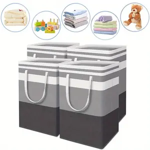 4-Pack Large Laundry Basket, Waterproof, Freestanding Laundry Hamper, Collapsible Tall Clothes Hamper with Extended Handles for Clothes Toys in the Dorm and Family-(Gradient Grey, 75L), Laundry Baskets