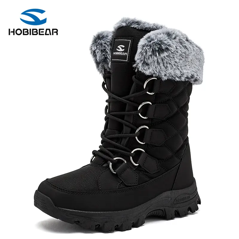 Hobibear Women's Faux Fur Boots - Anti-Slip Grip, Waterproof Outdoor Footwear, Adjustable Laces, Athletic Chic Winter Comfort Shoes (Tactical Grey II), Outdoor Wear