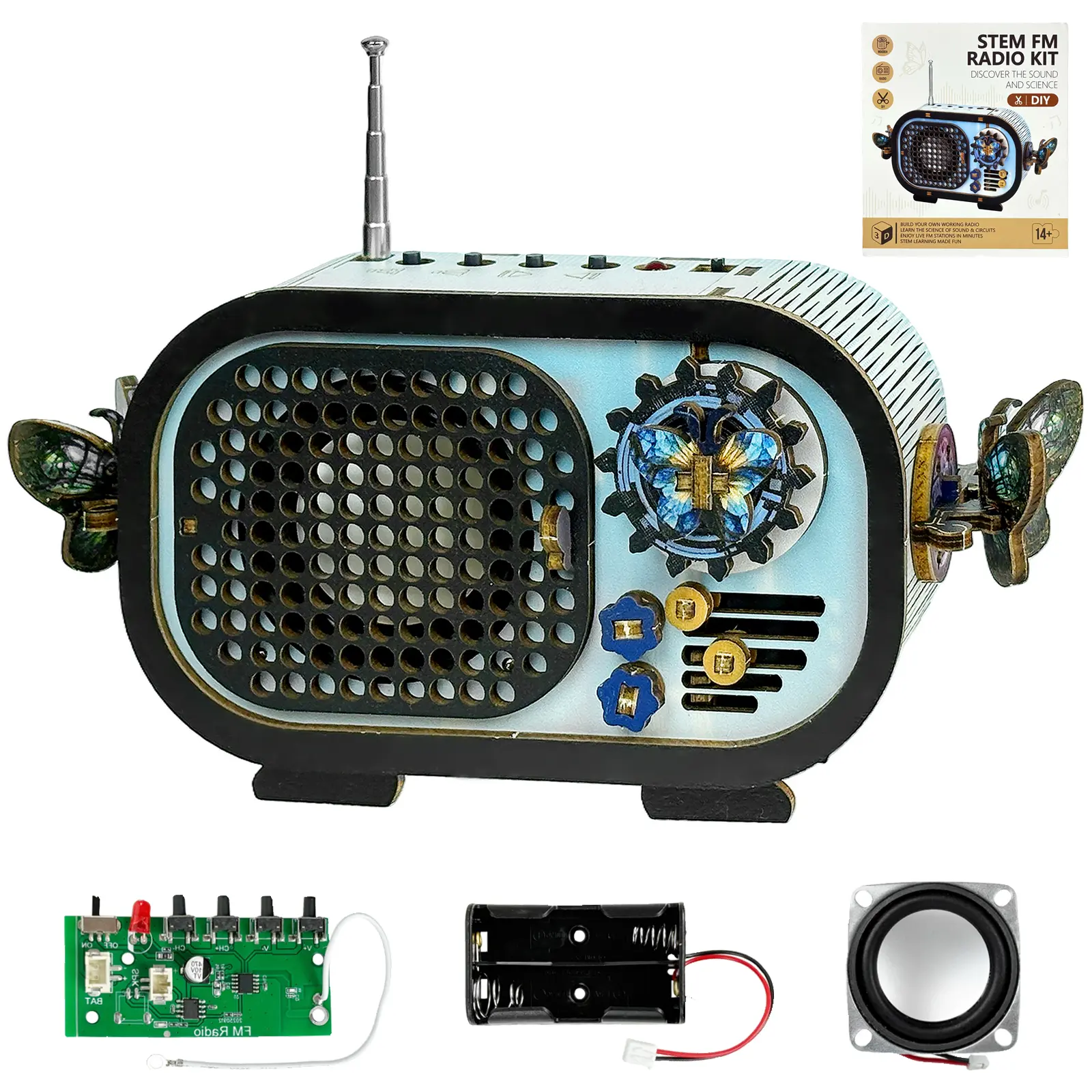 DIY Wooden Battery-Powered FM Receiver Kit - Build Your Own Electronics Circuit Project, STEM Learning Toy for Kids Ages 8-14+, Educational Gift for Teens, Radio Kit