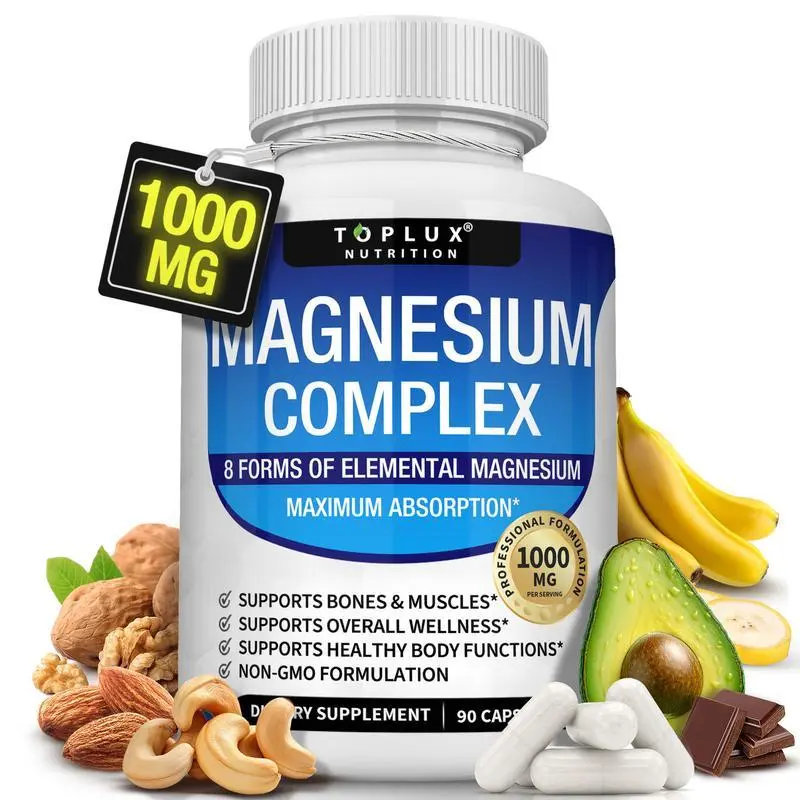 Toplux Nutrition Magnesium Complex 1000mg, High Absorption Multi Magnesium Supplement Capsules Healthcare Dietary,Magnesium Complex 8 Essential Magnesium Supplements 1000 mg Vitamin Dietary Fitness Edible