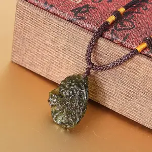 Moldavite Meteorite Raw Pendant Moldavite Crystal Stone Necklace(Green)