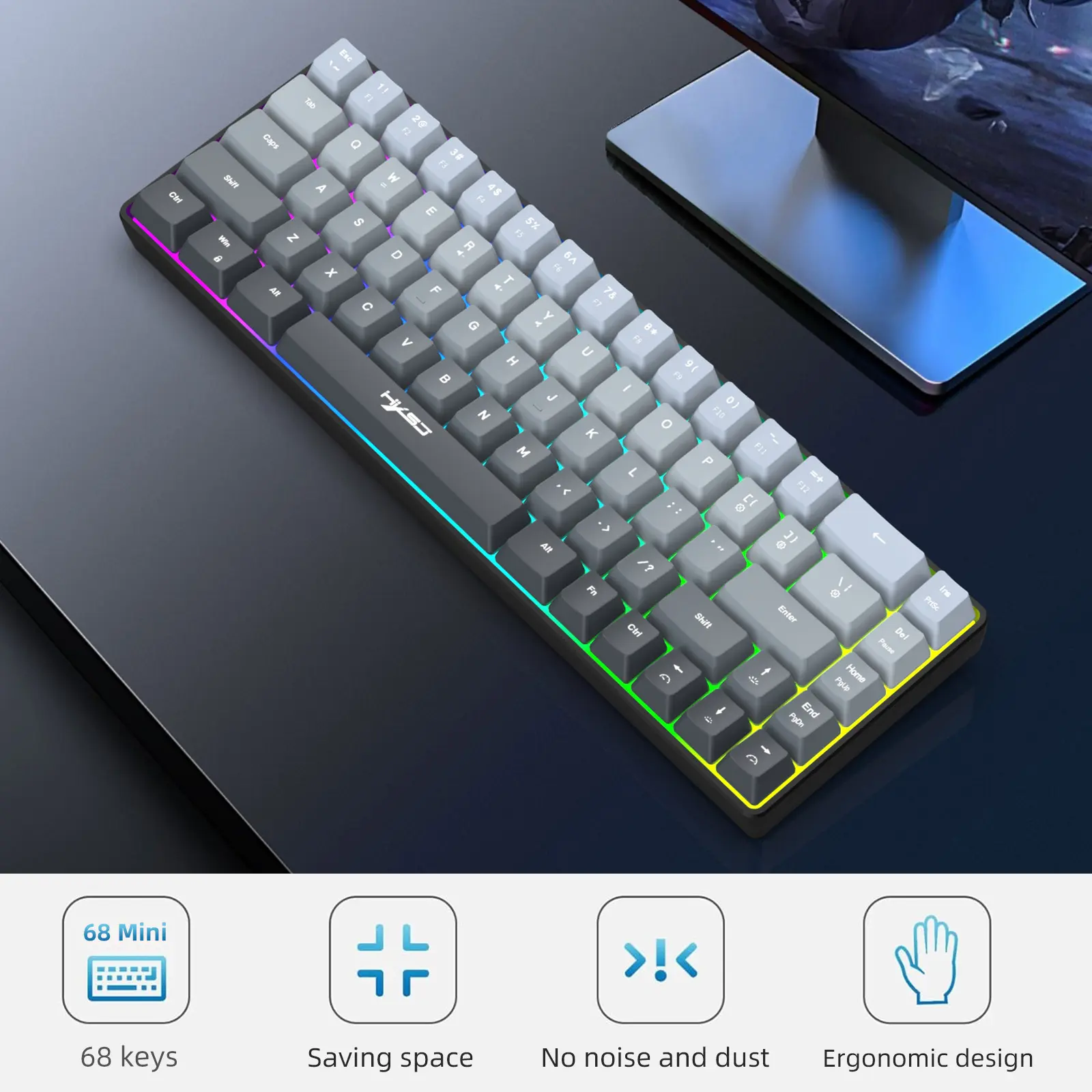 Gaming Keyboard with Gradient Keycaps, RGB Backlight, USB-C Detachable, Ergonomic Design for Office, PC Gaming & Business Travel, Pink/Black Gradient, Home Office Accessory, Rgb backlit keyboard, Wired Gaming Keyboard