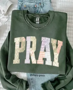 [Sale Up To 50%] Pray Faux Quilted Religious Sweatshirt, Jesus Bible Verses Sweater Women Gift Sweat, Graphic Streetwear T-shirt