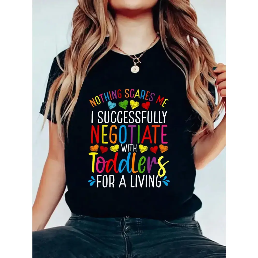 Women's Stretch T-Shirt with Casual Floral Print, Short Sleeve Round Neck for All Seasons Streetwear, Shortsleeve, Stretch Fabric