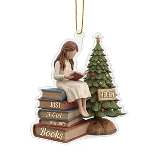 Personalized Just a Girl Who Loves Books Christmas 2025 Acrylic Ornament, Custom Name Book Lover Reading Girl Keepsake Holiday Decoration