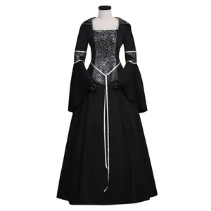 Women's Medieval Hooded Fancy Dress Renaissance Queen Witch Vampire Dress Victorian Long Dress