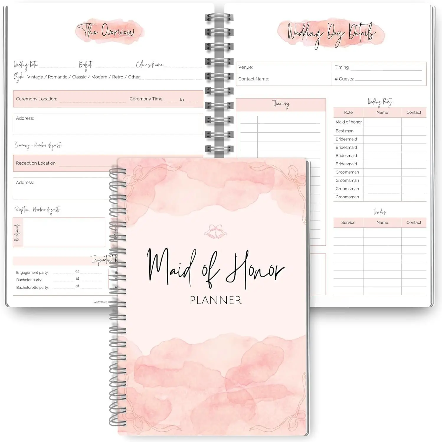 Maid of  Planner  Wedding Planning Organizer for Bridesmaids | Bachelorette & Bridal Shower | Matron of , 120gsm  Paper, Soft Touch Cover | Wedding Checklists & More | A5