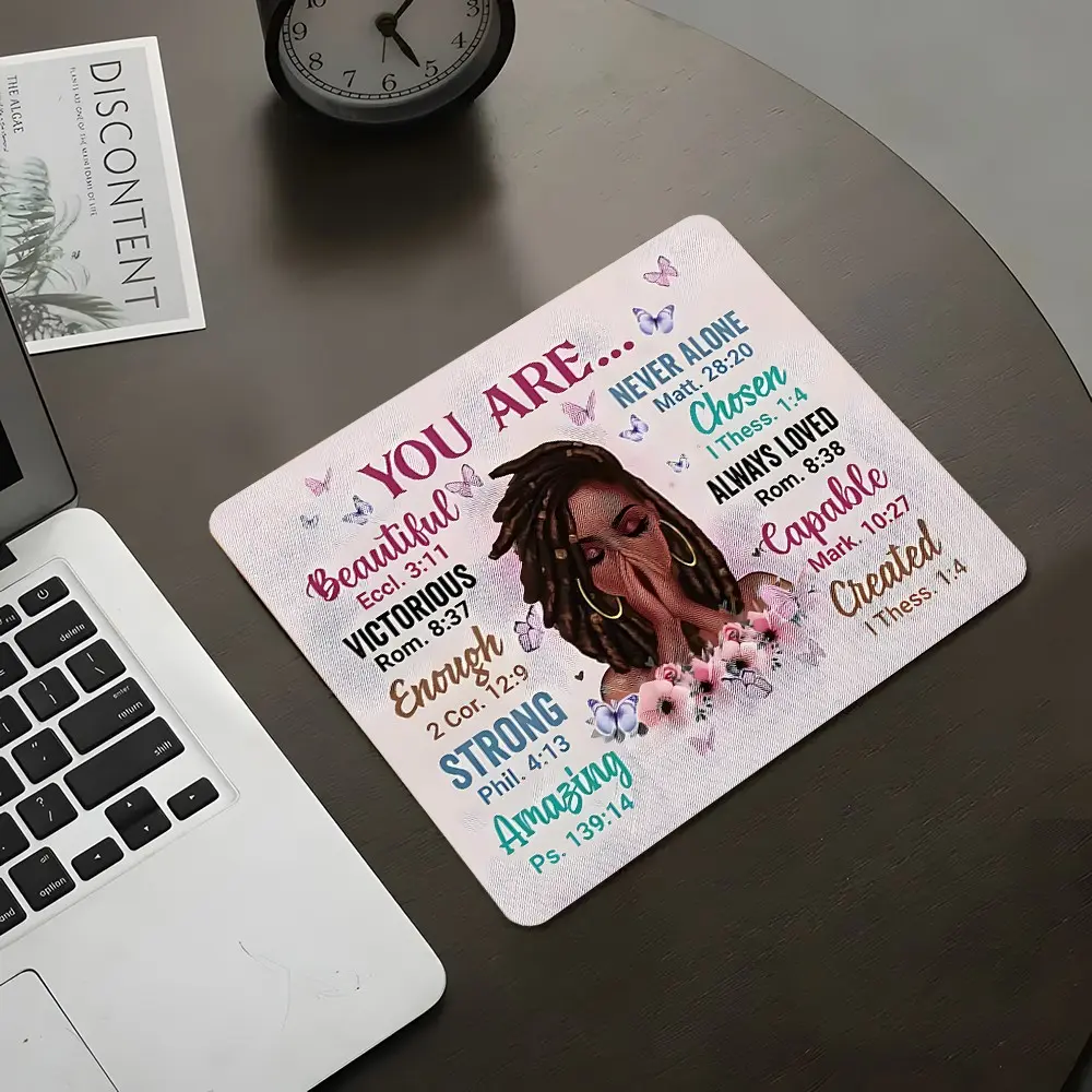 Black Woman Inspirational Text Style Square Mouse Pad, Computer Mouse Pad, Desktop Decoration Protection Pad, Rubber Non-Slip Lock Edge Work Pad, Small Size For Laptop Desktop Games Work, Inspirational Gift For Family And Friends, Mousepad