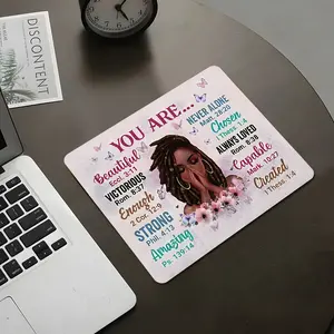 Black Woman Inspirational Text Style Square Mouse Pad, Mousepad, Desktop Decoration Protection Pad, Rubber Non-Slip Lock Edge Work Pad, Small Size For Laptop Desktop Games Work, Healing Inspirational Gift For Family And Friends