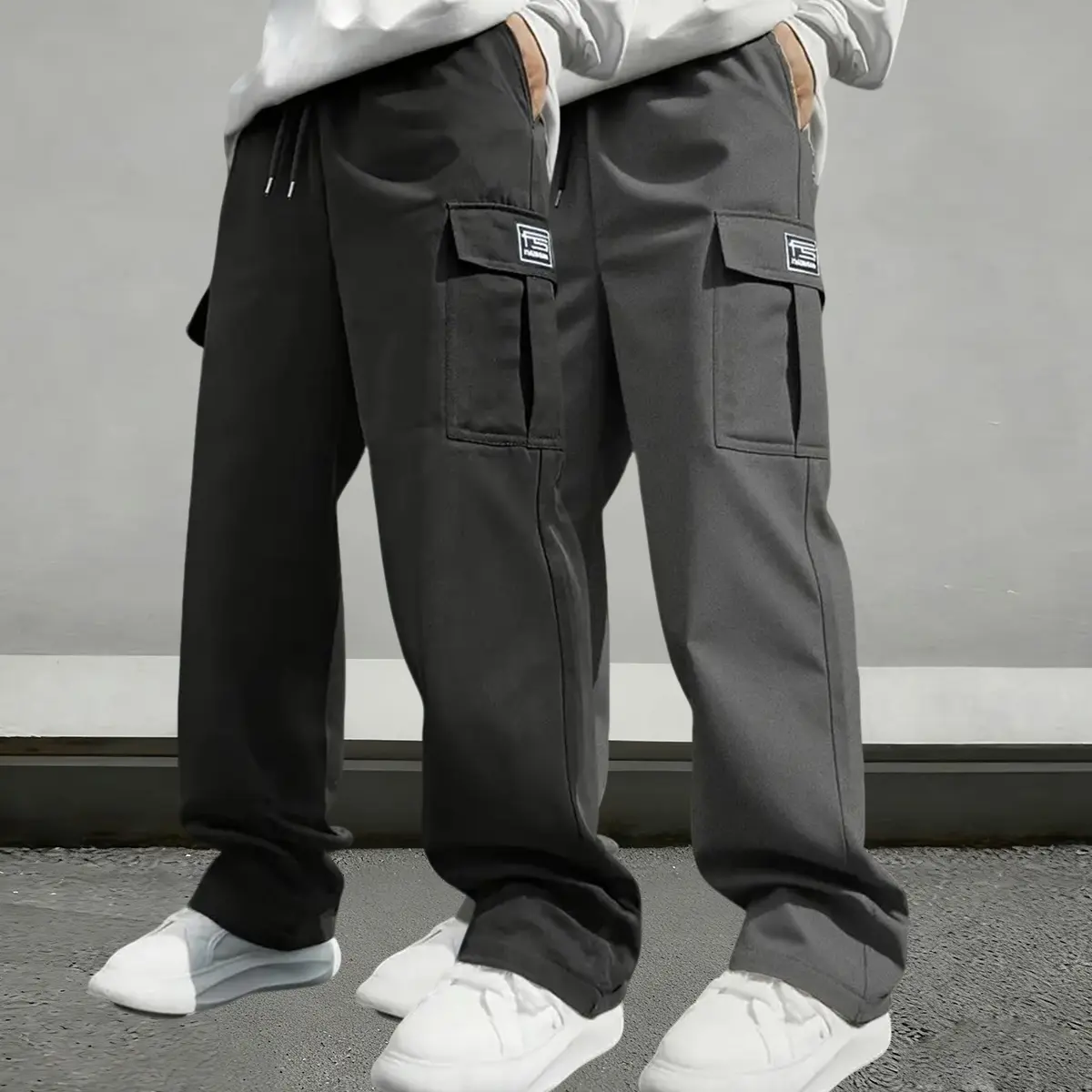 Men's Fitted Cut Cargo Pants, Heavy-Duty Casual Fashion Trousers with Multiple Pockets and Elastic Waist for Outdoors, M, L, Outdoor Tough