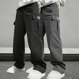 Men's work pants with elastic waistband - heavy duty cargo pants, multiple zipper pockets, suitable for construction, travel, gym, outdoor activities