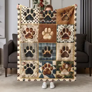 1pc Digital Print Flannel Dog Paw Blanket, Warm Soft Plush Throw, Perfect for Sofa Napping Bedding, Ideal Gift for Dog Lovers, Figure Print Blanket