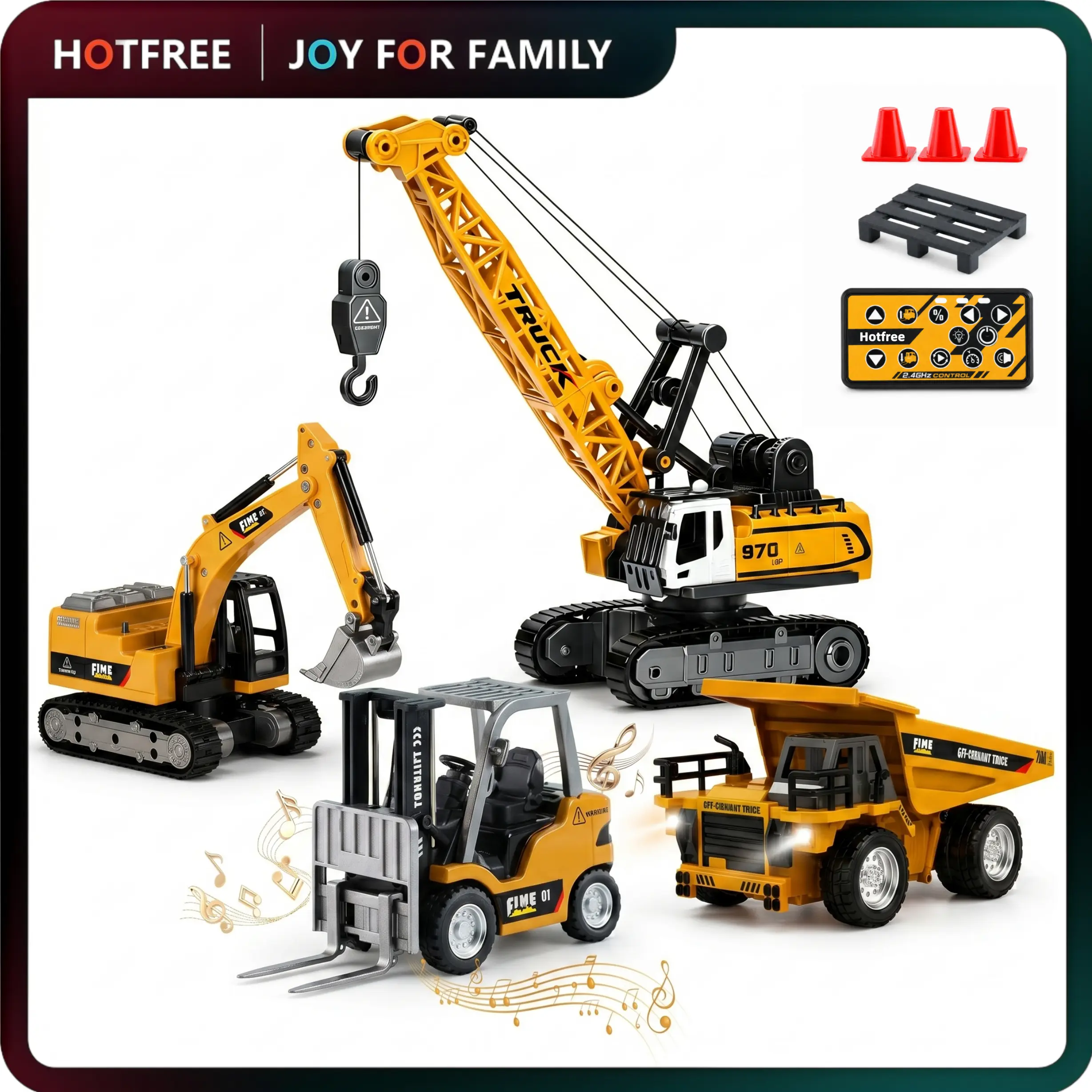 Hotfree Mini RC Construction Truck Toys, 1/64 Scale Alloy Excavator & Forklift with Lights and Sounds, USB-C Rechargeable Remote Control Vehicle Set, Birthday Christmas Gift for Boys Kids & Adults