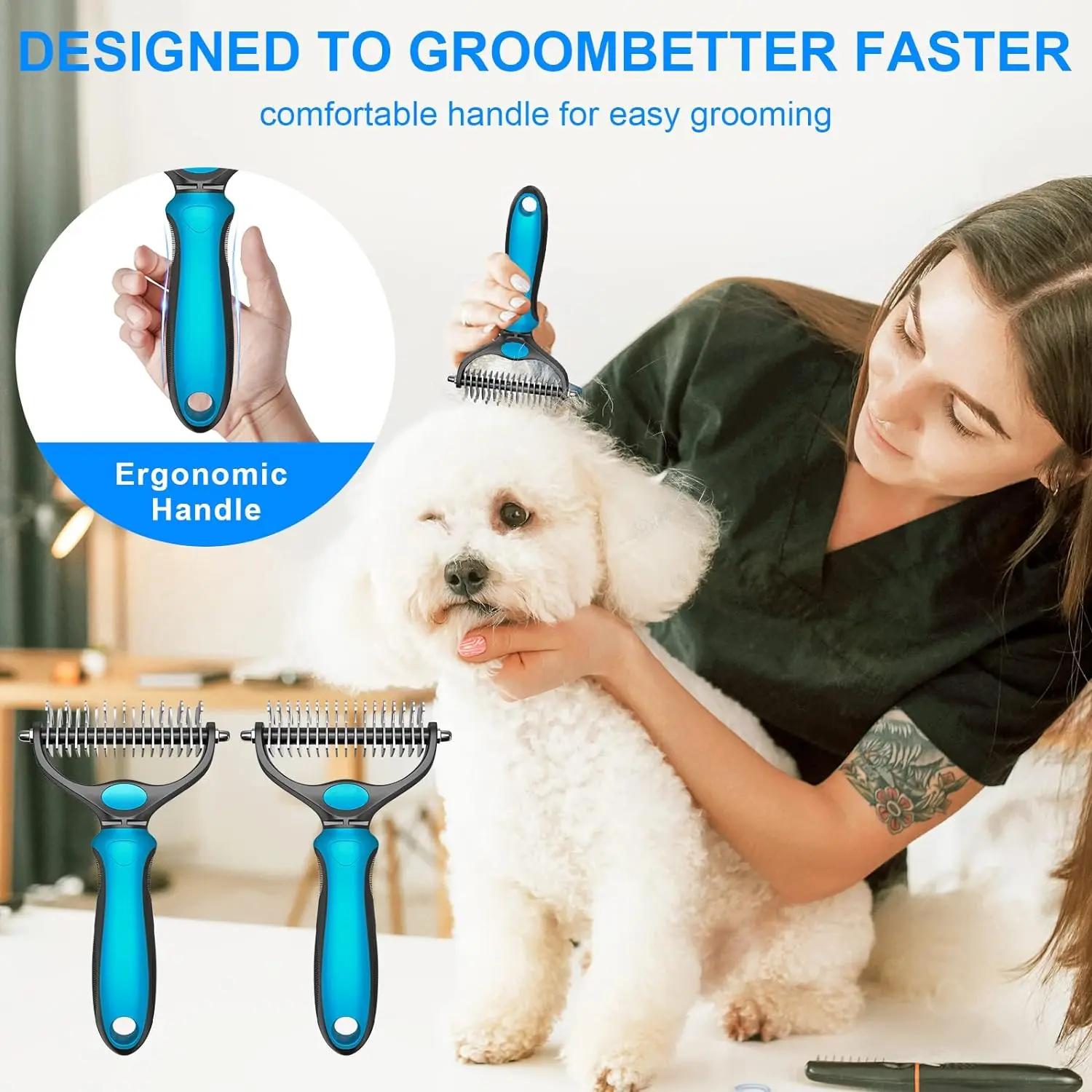 Pet Grooming Brush-Double Sided Hurtless Shedding and Dematting Undercoat Rake Comb for Dogs and Cats, No More Nasty Shedding or Flying Hair Pet Grooming Brush-Double Sided Hurtless Shedding and Dematting Undercoat Rake Comb for Dogs and Cats, No More Nasty Shedding or Flying Hair