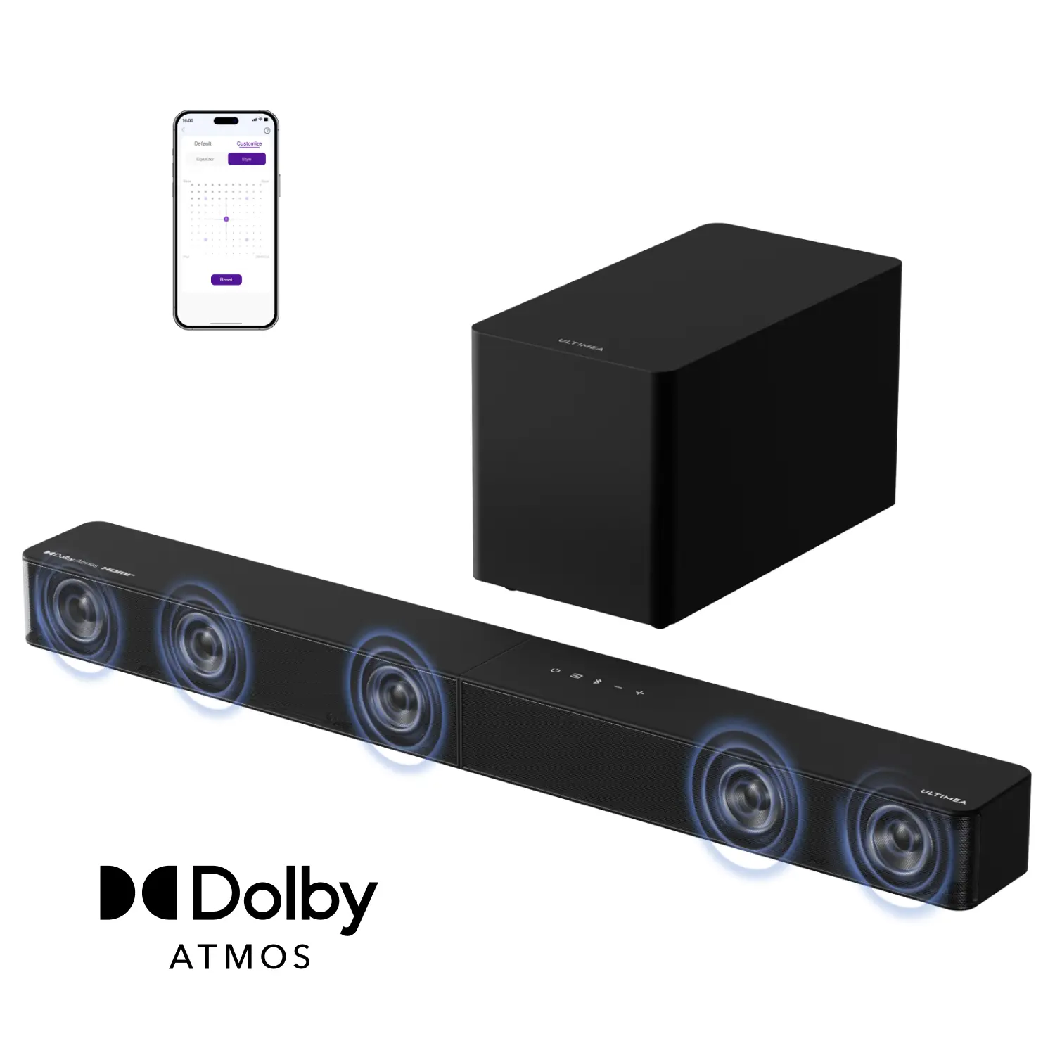 ULTIMEA Poseidon M60 Boom 5.1ch Soundbar with subwoofer, Dolby Atmos,Bass Boost, 340W, Home Theater Surround Sound System, Smart APP Control, BT 5.4, HDMI, AUX,  VoiceMX, BassMX, Immersive Surround Sound#SummerVibes