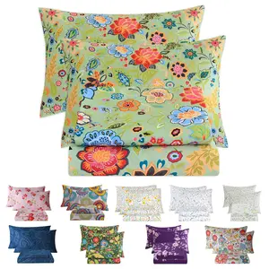 Bedlifes Floral bed sheet set bamboo Blend & Brushed Microfiber Bedding Set Soft 14-21"Extra Deep Pocket