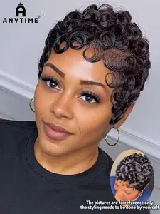 Short Pixie Cut Deep Wave Wig, Brazilian Virgin Hair Lace Front, 180% Density, 6 Inch, Loose Curl Style with Bangs, Daily Wear Perfect Fit, Lace Frontal Wigs