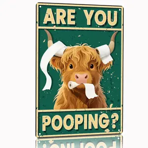 1PCS Highland Cow Vintage Metal Tin Decorative Sign Plaque Are You Pooping Wall Mounted 2D Flat Sign 8 x 12 Inch Home Bathroom Toilet Restroom Washroom Wall Decor
