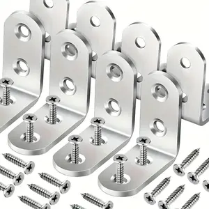 Stainless Steel L-shaped Sturdy Bracket with Stainless Steel Screws, 50pcs 90-Degree Straight Angle Bracket, Home Organizer for Shelf, Chair, Table, Dressing Table, Furniture, Hardware