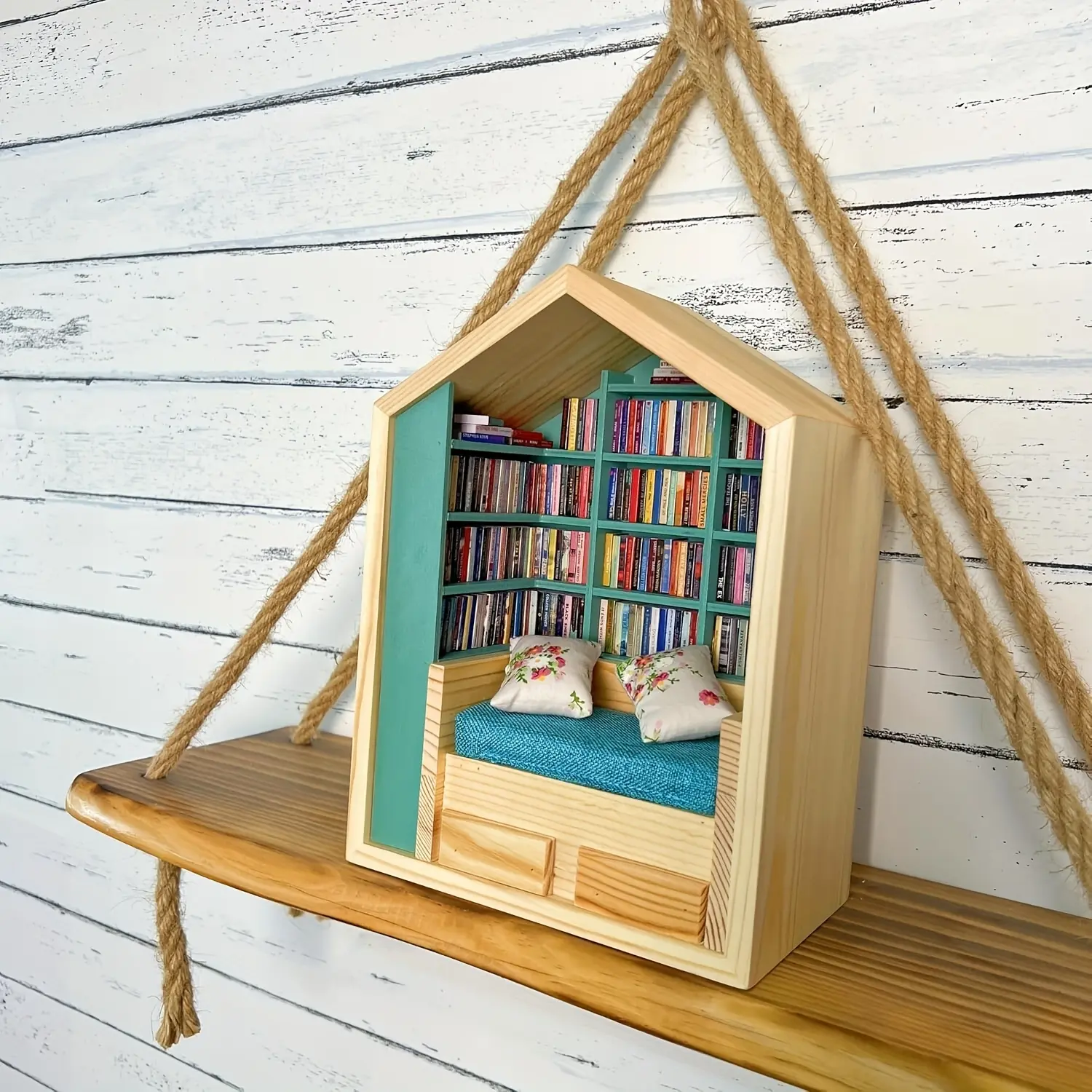 Mini Bookshelf Decoration, Anxiety Theme Mini Bookshelf, 300 Mini Books, Suitable for Home Office Decor, Indoor Home Decoration, Vintage Decor, Wooden Decor, Decoration Items, Perfect Gift Idea