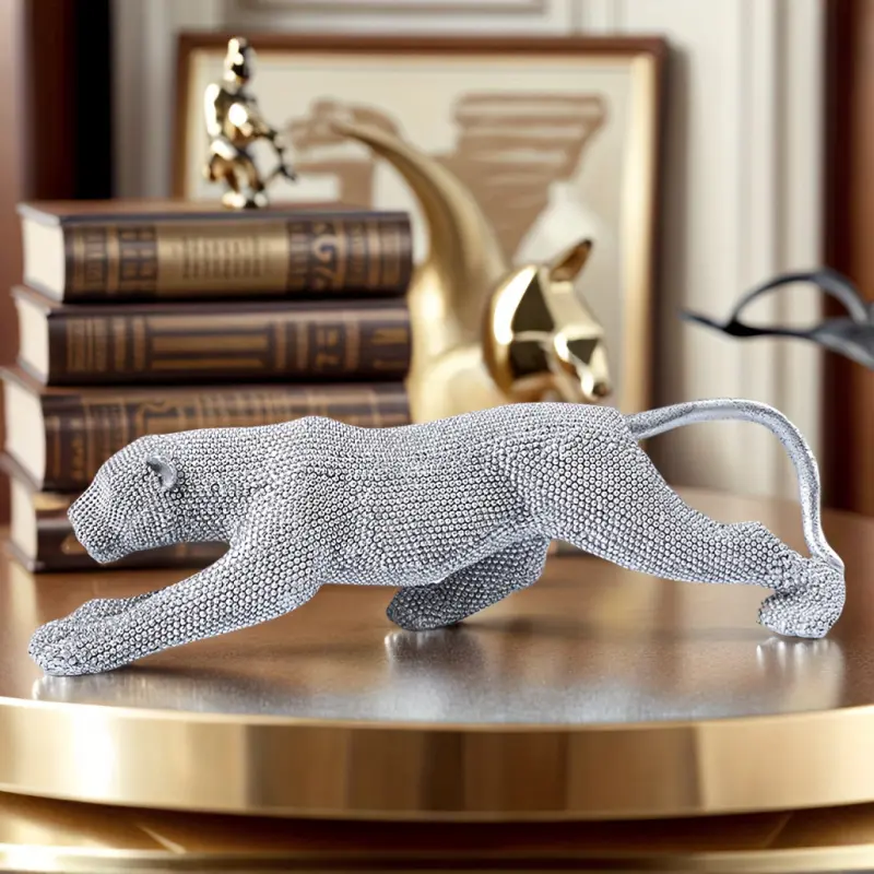 Elegant Luxurious Leopard Sculpture - Collectible Figurine, Handmade Resin Art Decor, Indoor Outdoor Use, Perfect Gift for Christmas Thanksgiving New Year Valentine's Day, Home Office Living Room Bedroom Decoration
