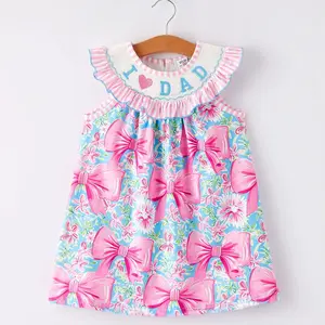 I Love Dad Smocked Bow Dress, Toddler Smocking, Girls Dresses kids