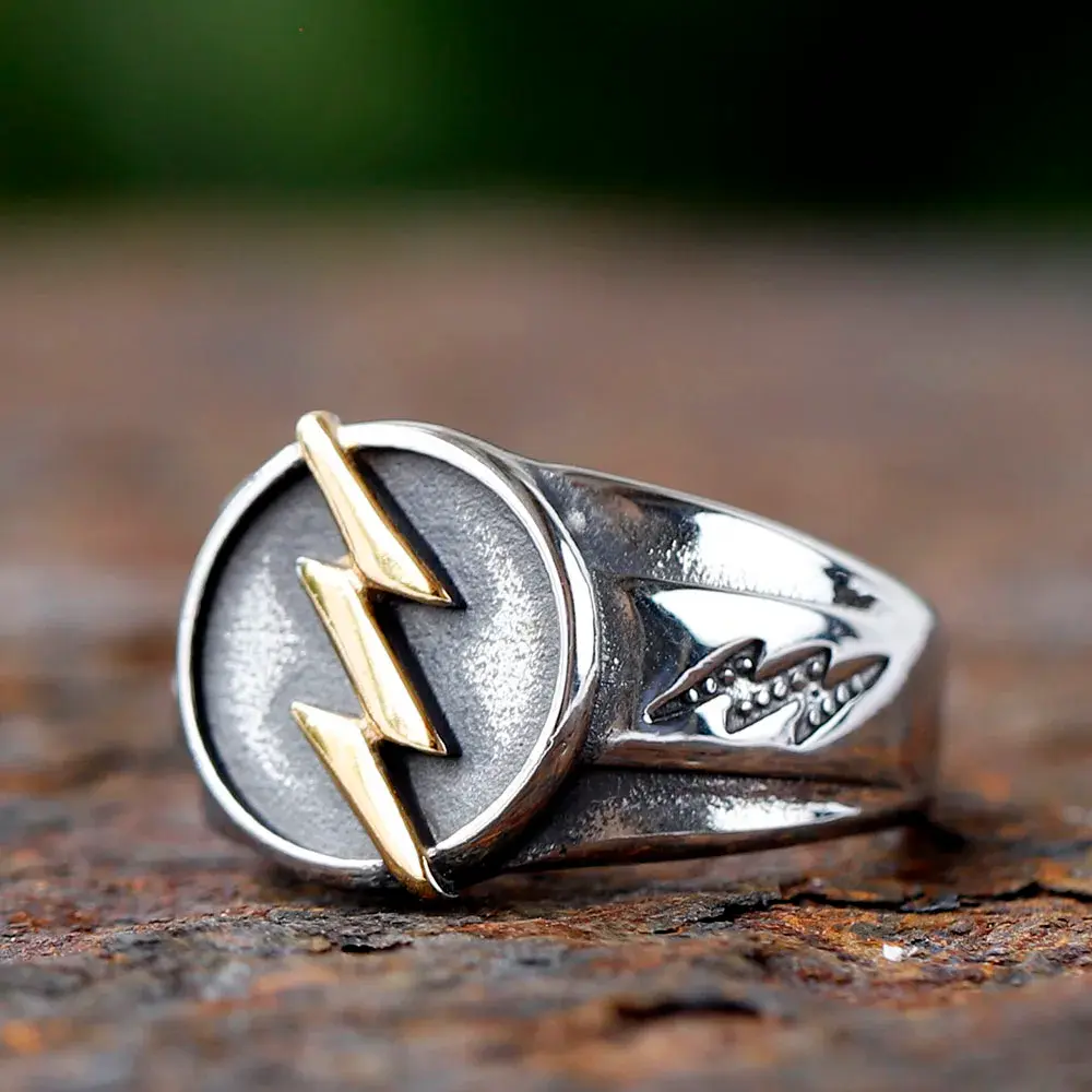 New Men's 316L Stainless Steel Hip Hop Golden Lighting Thunder Classic Rings - Couple & Friend Jewelry, Best Gift Option