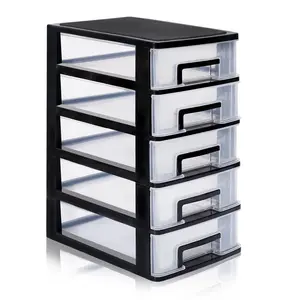 Multifunctional 5-layer Plastic Locker With Drawers - Waterproof And Dust-proof Toy Storage Box, Learning Office Organizer - Black And Transparent