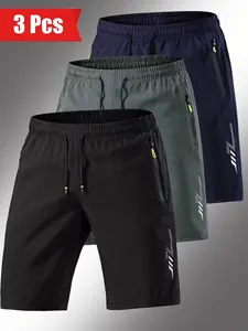 Men's Casual Gym Shorts Set, Training Gym Running Jogging, Athletic Running Shorts, Workout Shorts, Zipper Pockets Breathable Quick-Dry Five-Inch Sportswear, Breathable Fitness Shorts, Athleisure Casual Shorts