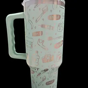 Mint Green Engraved Dentist Themed 40 oz Tumbler with Dentist Icons and Smile Design