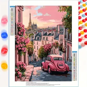 1pc 5D Diamond Painting Set, Paris Street Scenery Theme, Round Diamond Art Frameless, DIY Home Decoration, 30x40cm, Perfect Holiday Gift