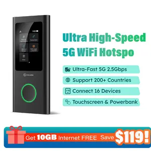 GlocalMe Numen Air 5G Mobile Hotspot, Portable WiFi Hotspot for Travel in 200+ Countries, Ultra High Speed Pocket Hotspot Device with Speed Up to 2.5Gbps, No SIM Card Required, 16 Connected Devices