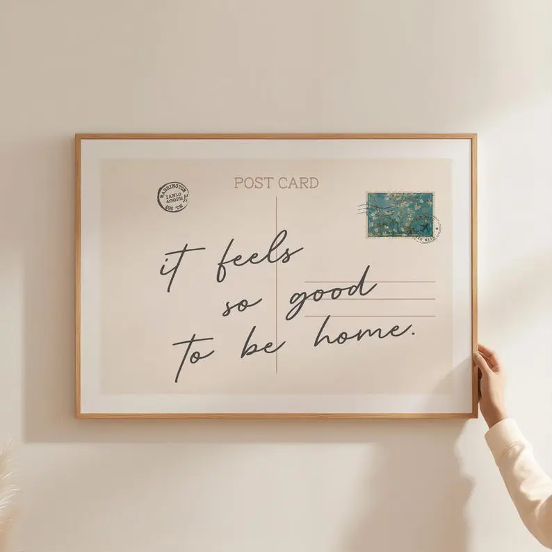 [UNFRAMED POSTER] Feels So Good To Be Home Van Gogh Vintage Postcard Poster Trendy Apartment Aesthetic Bar Cart Decor Horizontal Print Postage Stamp Wall Art