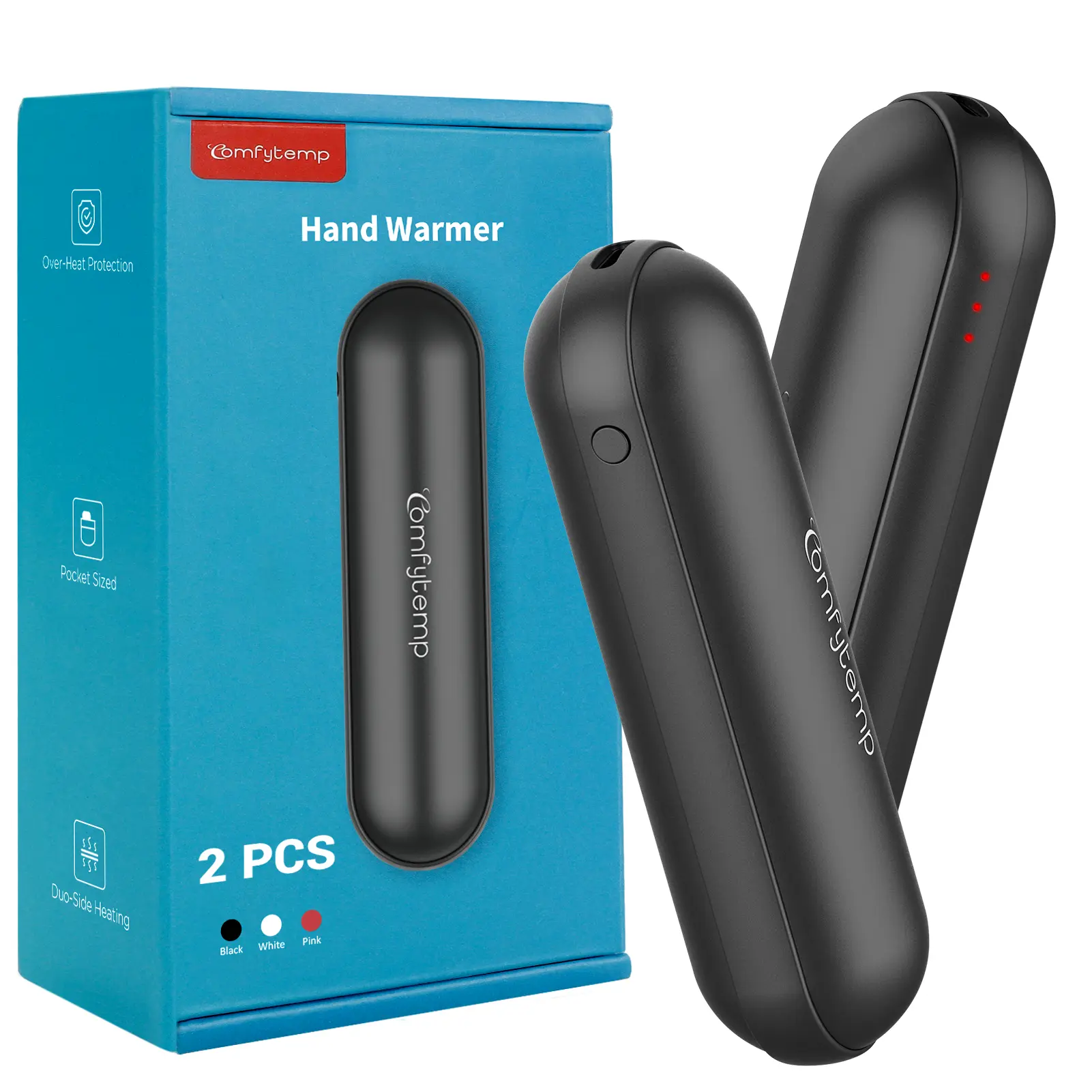 Comfytemp 2 Packs 4500mAh Hand Warmers Rechargeable Reusable USB Handwarmer Portable Pocket Warmers for Women Men Winter Gifts Black Excellent Ergonomic Design